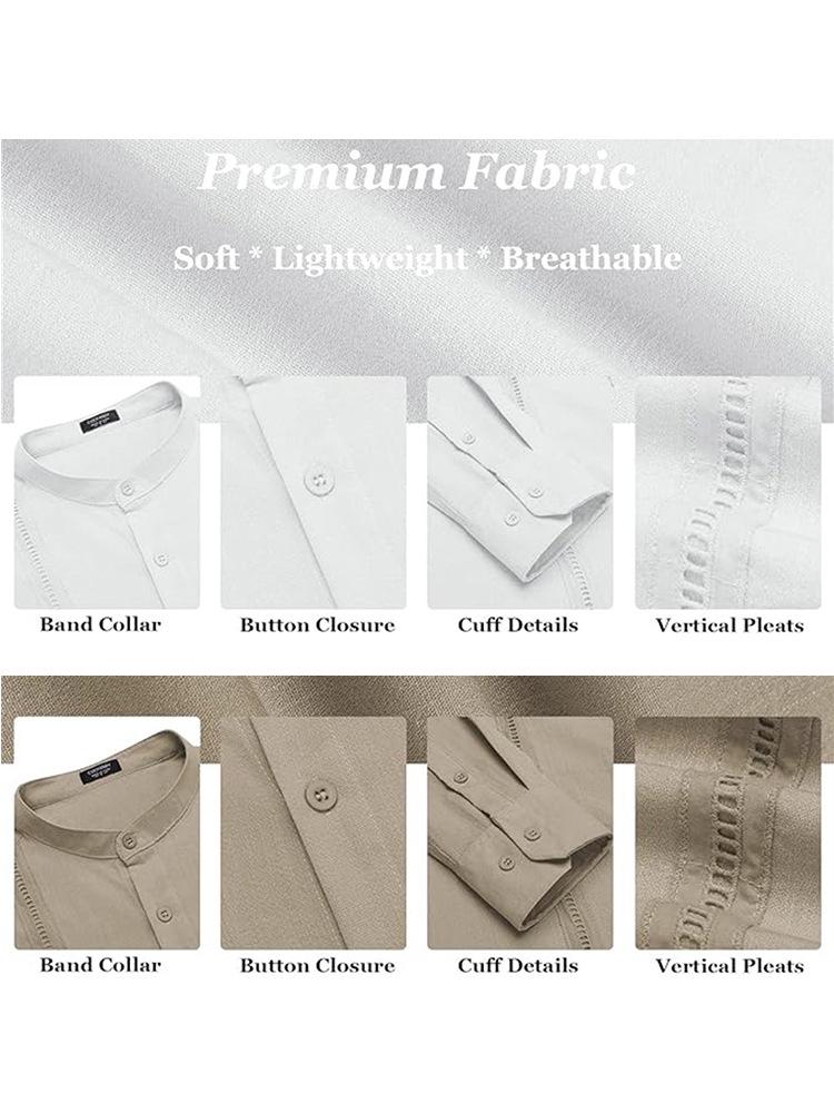 Men's Casual Cotton Linen Stand Collar Shirt - European & American Style for Summer Beach Vacation 2026