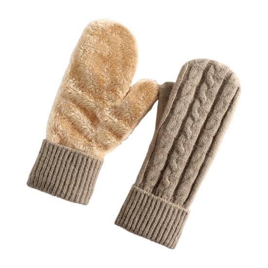 Thermal Knit Gloves for Winter Double-Layer Fleece Lined Windproof Mittens