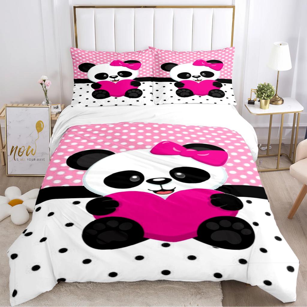 Cute Panda Duvet Cover Cartoon Kawaii Comforter Bedding Sets Soft Quilt Cover And Pillowcases For Teens SingleDoubleQueenKing