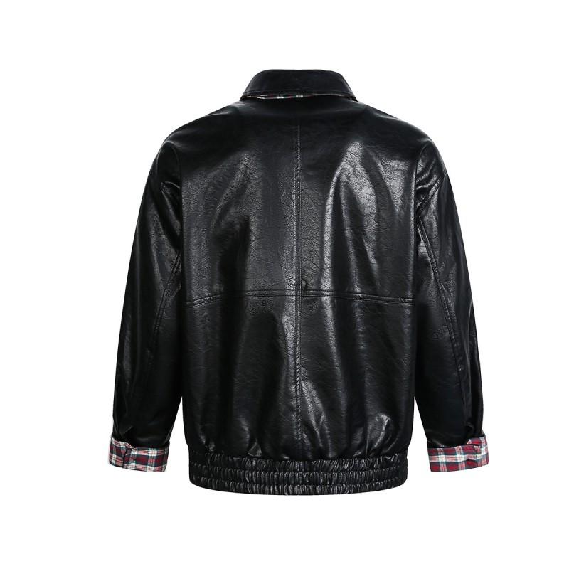 Mens Vintage Loose Fit Leather Jacket Streetwear Biker Coat Teens
