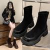 Retro Short Boots Women 2024 Autumn Round Toe Anti Slip New Style Thick Soled Comfort Wear-resistant Ankle Boots Elastic Boots