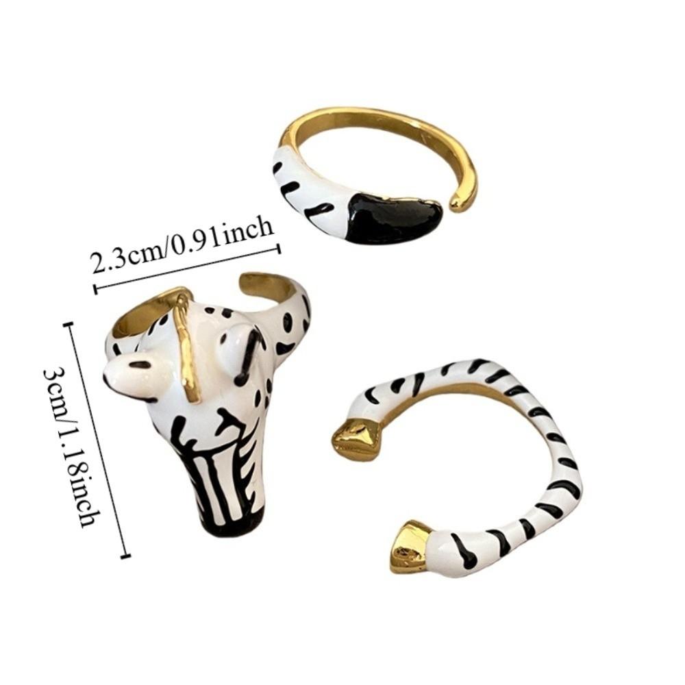 Vintage Cartoon Glaze Ring Delicate Opening Finger Ring Jewelry Animal Horse Ring Set Girls