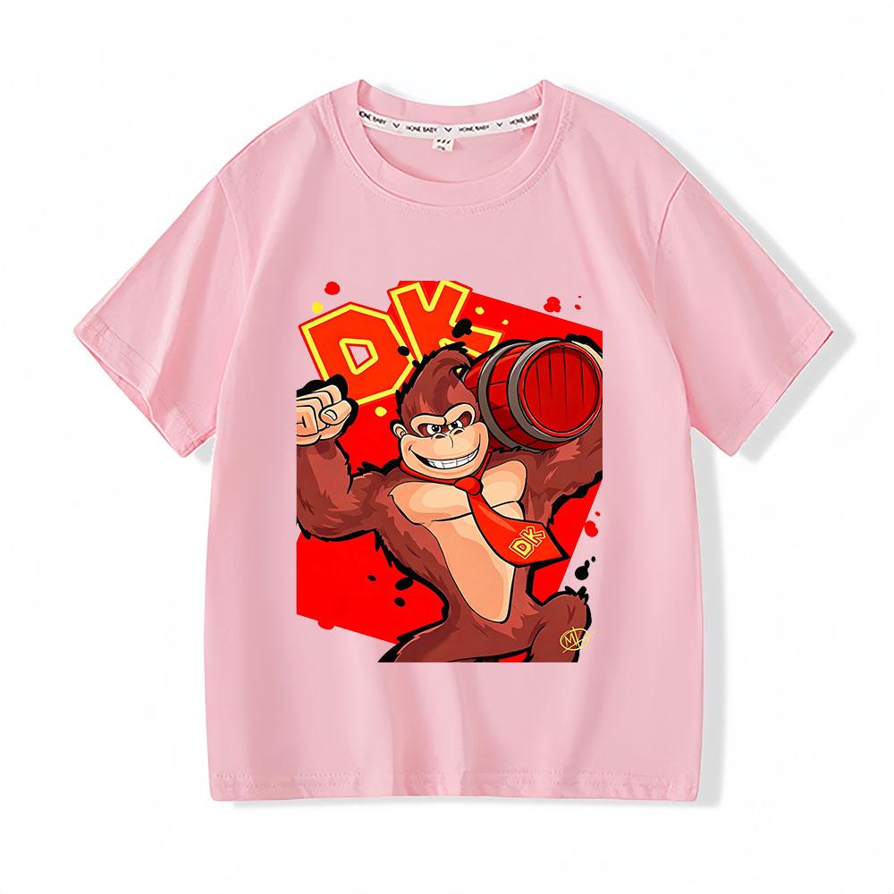 Donkey Kong Bananza 100% Cotton Children's T-shirt Cartoon Print Tees 2-12Y Cool Boys Girls Short Sleeve O-neck Kids Tops Summer