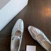 Cowhide Version~ Leather Pleated Silver Light Mouth Single Shoes Women's Flat 2025 New Spring French Mary Jane Women's Shoes