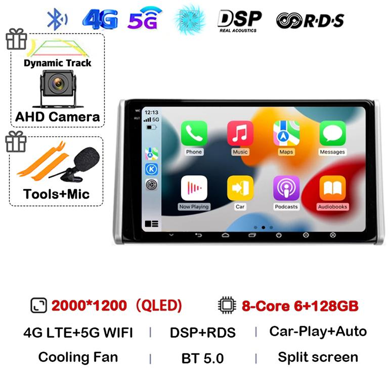Android 14 Carplay Auto для Toyota RAV4 5 XA50 2018 2019 2020 2021 2022 2025 Мультимедийный автомобильный радиоплеер WIFI+4G DSP 2DIN стерео