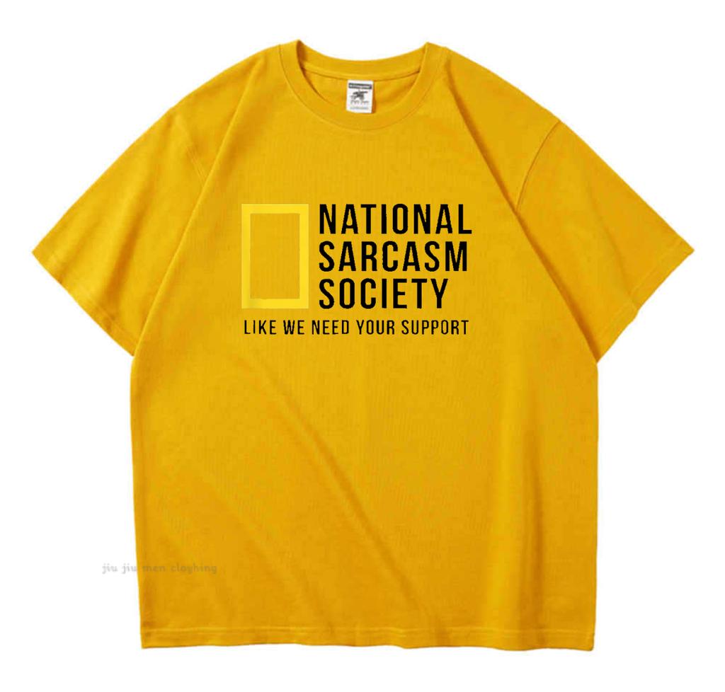 Национальное общество сарказма Смешная саркастическая мужская женская футболка с буквенным принтом, футболка из хлопка, мужская свободная повседневная футболка