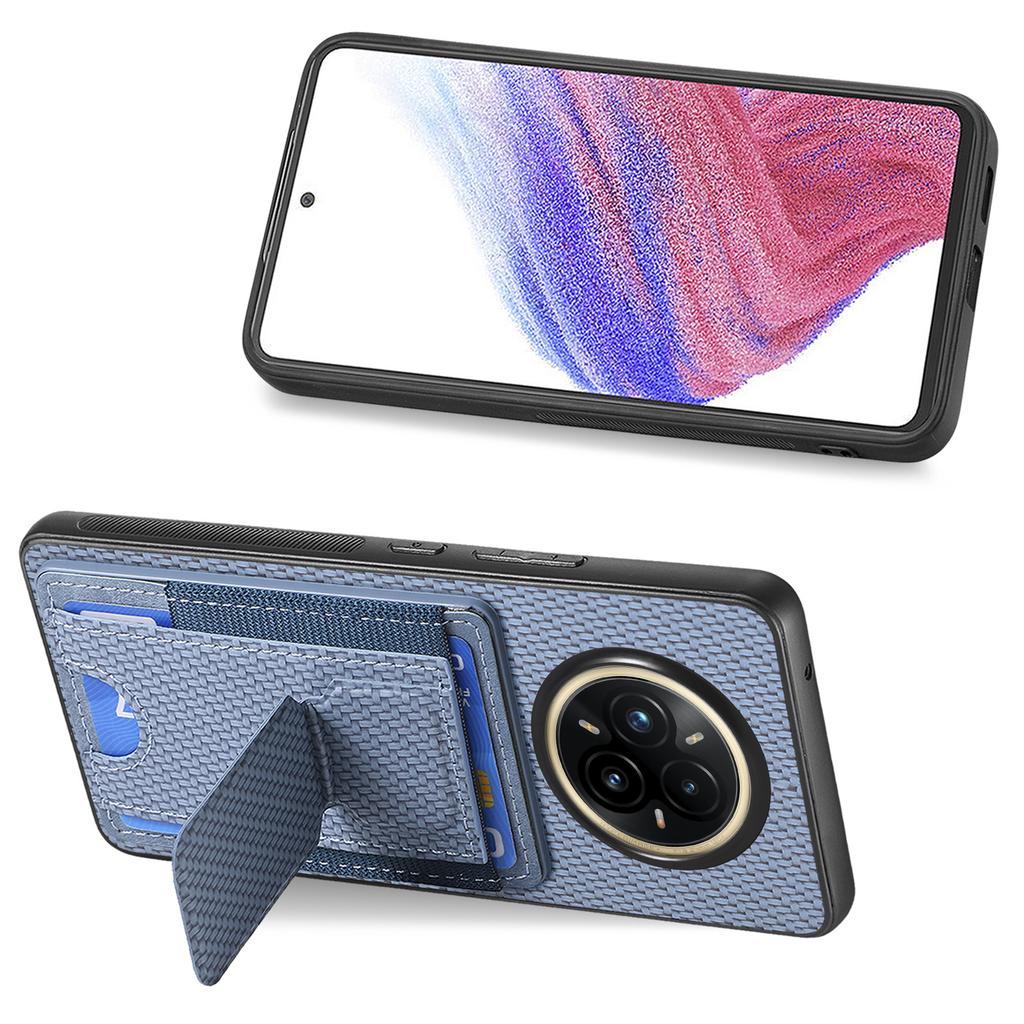 For Realme 14 Pro 5G Case with Card Holder Kickstand Fiber Pattern Leather Back Cover