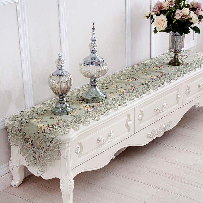 Table Runner Green Table Flag Flower Embroidered Top Elegant Europe Lace Pastoral Home Decoration Runners Placemats For Table