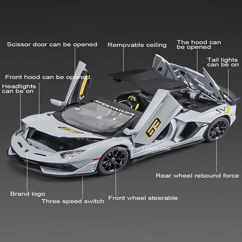 1:24 Lambo SVJ63 имитационная модель автомобиля из литого металла со светом и звуком, функция инерционного движения, суперспортивный автомобиль, игрушка для мальчика, подарок на день рождения