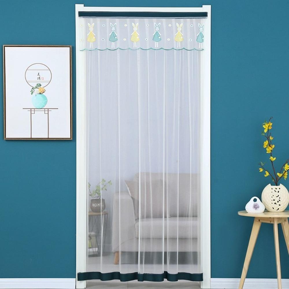 Breathable Lace Screen Door Curtain Self-adhesive Lace Embroidered Door Curtain Kitchen Curtain