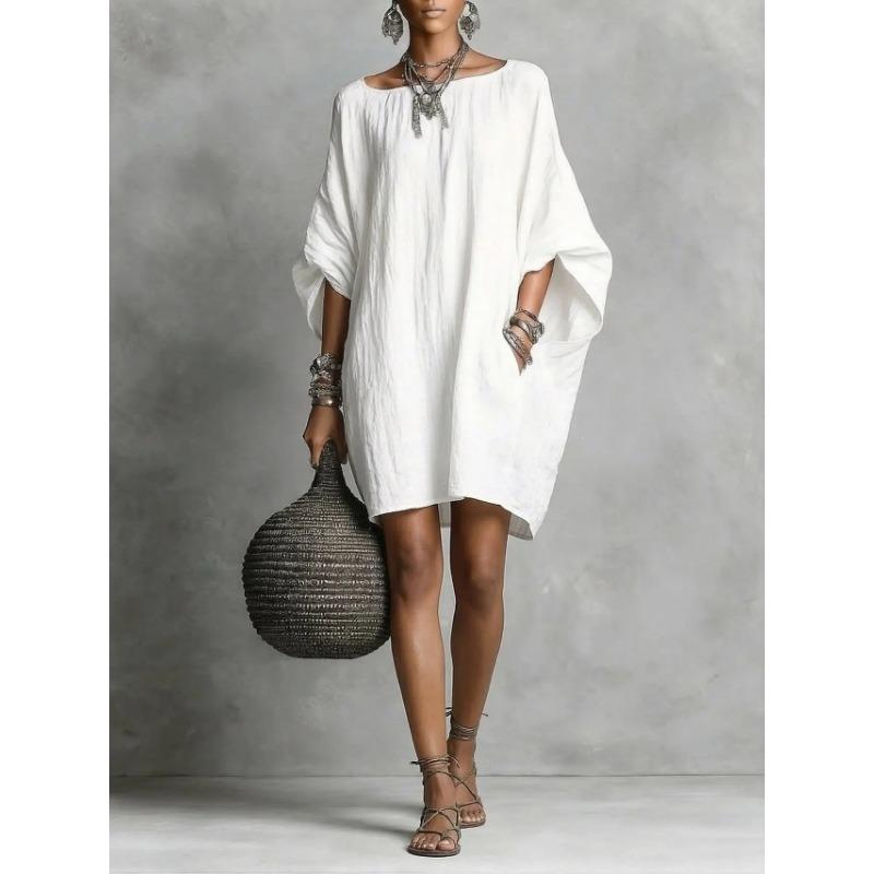 Women Vintage Solid Elegant Off Shoulder Long Sleeve Midi Casual Dress