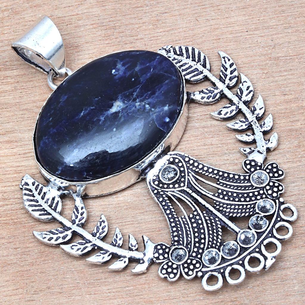 Pendant Blue Sodalite Gemstone Valentine'Day Gift Silver Jewelry 2.25"