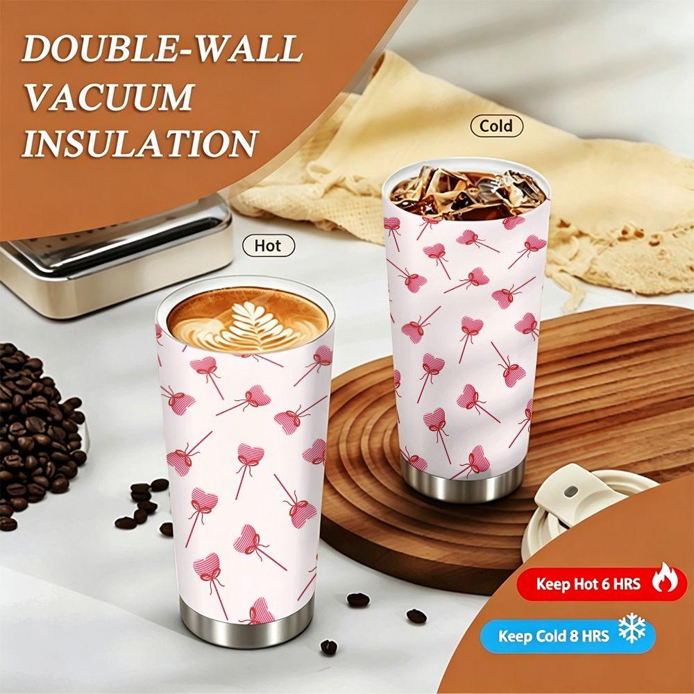 Cute Heart Lollipop Print Insulated Coffee Tumbler Stainless Steel Travel Mug Reusable Vacuum Thermal Cup for Office Commute Gift