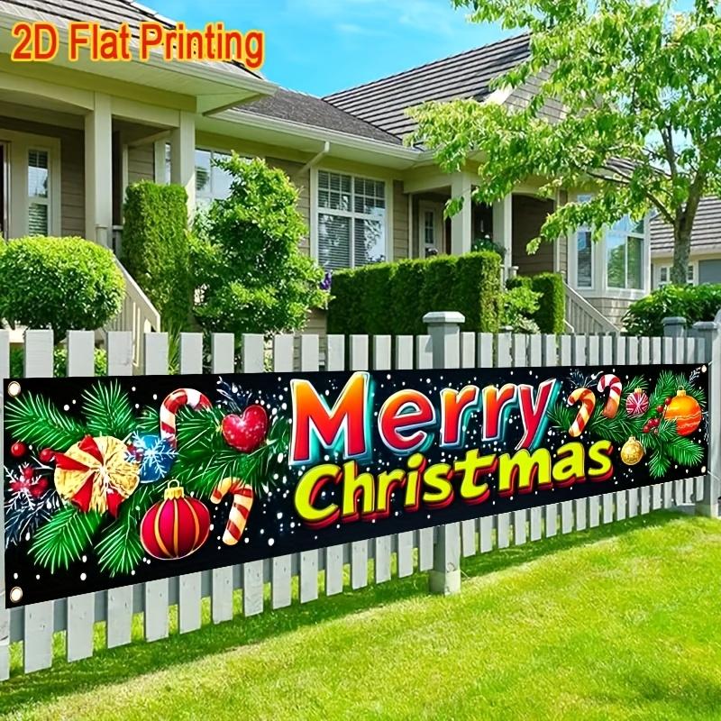 Outdoor Christmas Merry Christmas Banner, Polyester Yard Sign for Garden Fence Decor