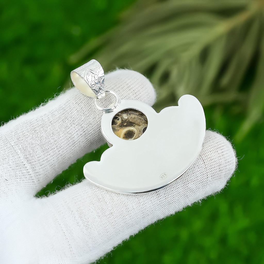 Friendship Day Deal Sterling Silver Round Turritella Agate Gemstone Wife Pendant