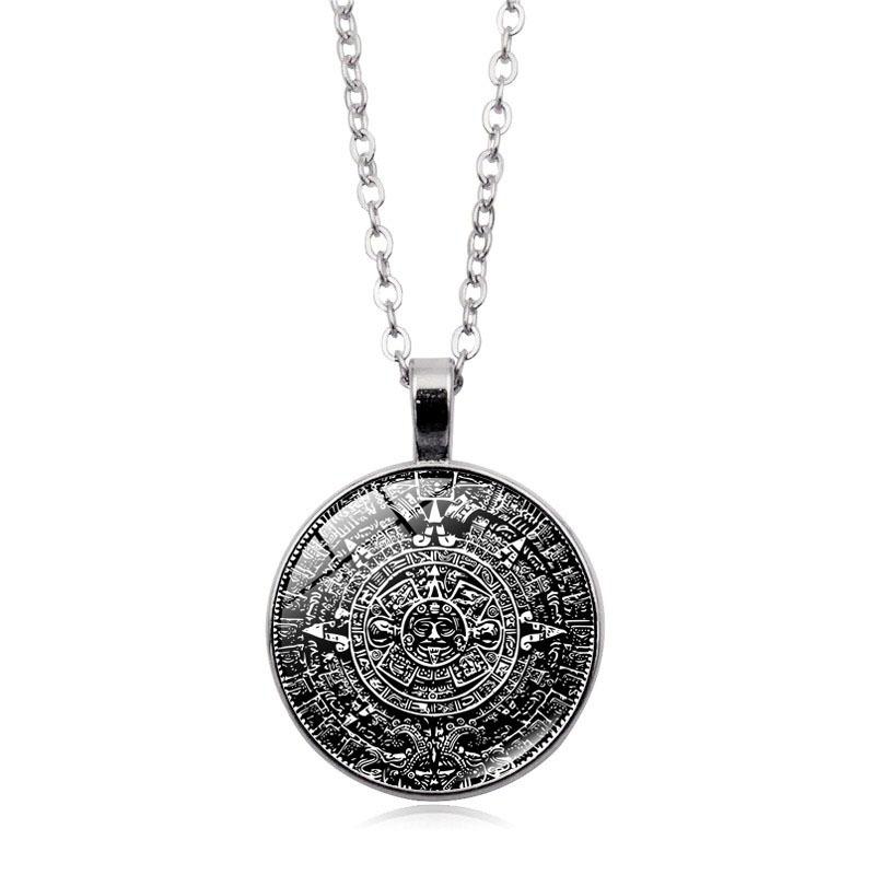 Aztec Calendar Stone Pattern Time Women's Jewelry Mayan Calendar Pendant Necklace