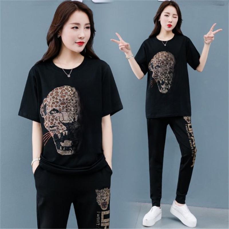 Женский модный спортивный костюм для похудения и прикрытия живота с яркой отделкой бриллиантами – большой размер