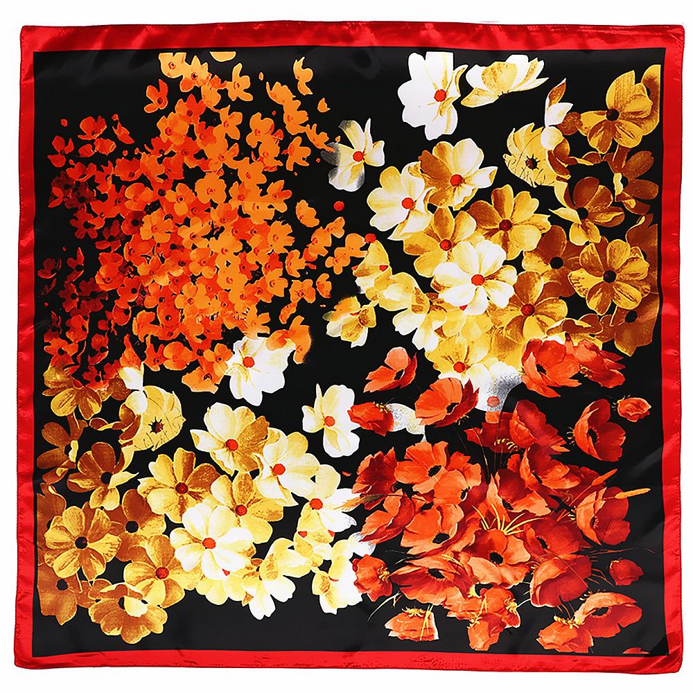 New Fashion Brand Scarf For Ladies Flower Print Silk Scarf Women Square Bandana Large Hijab Female Shawl Scarves Warps