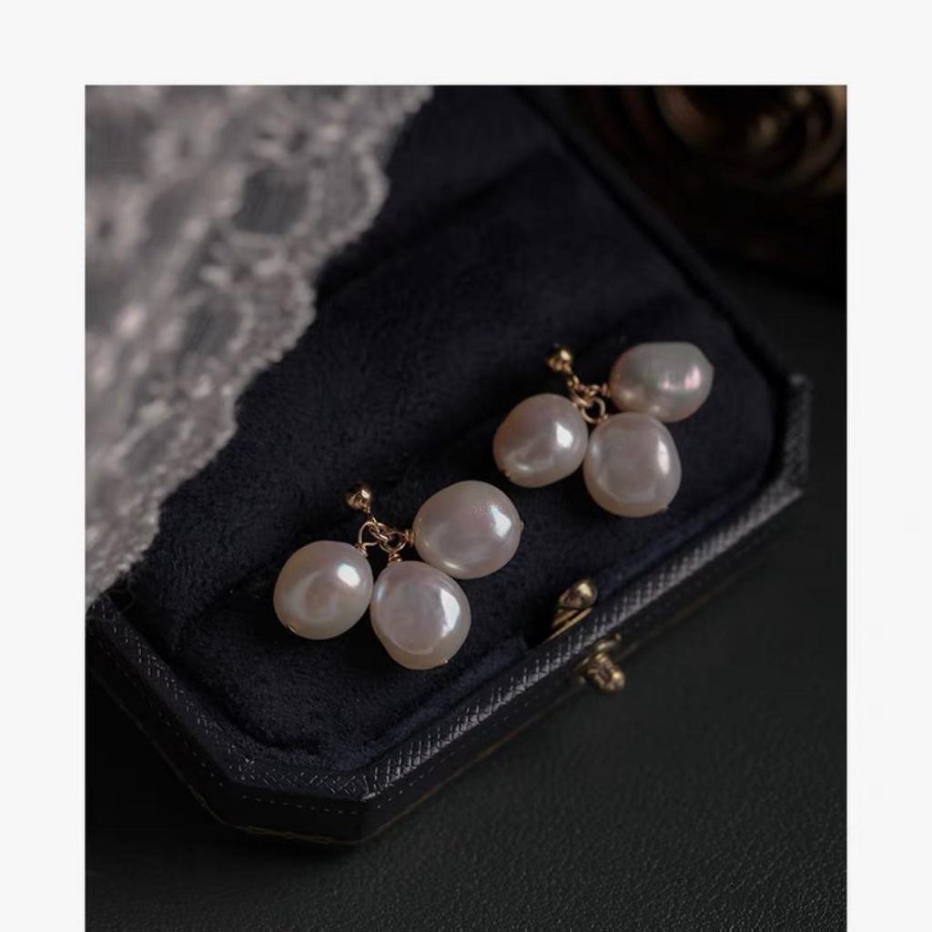 Natural Baroque Pearl Earrings for Women, Elegant French Style, Trendy Niche Design, Slimming Face Earrings