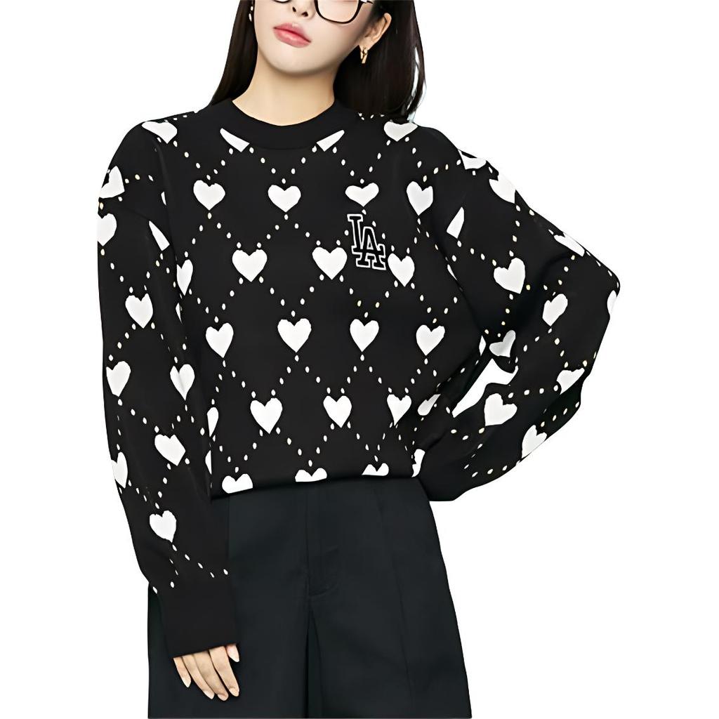 MLB Los Angeles Dodgers Heart Jacquard Letter Embroidery Loose Pullover Sweater Unisex sweater Black 3AKPH0131-07BKS