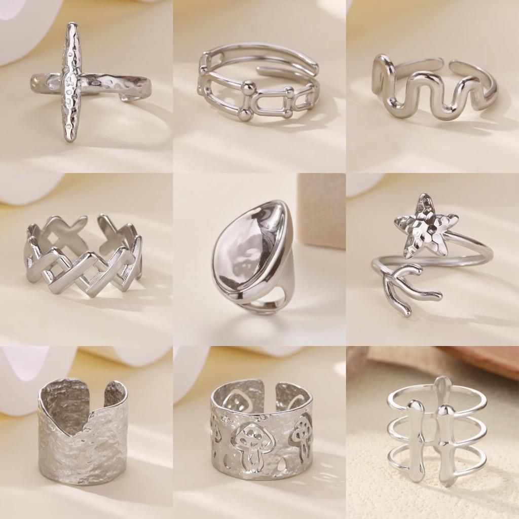 Stainless Steel Geometric Ring New Snake Cross Design Sense K-plated Opening Adjustable Ring