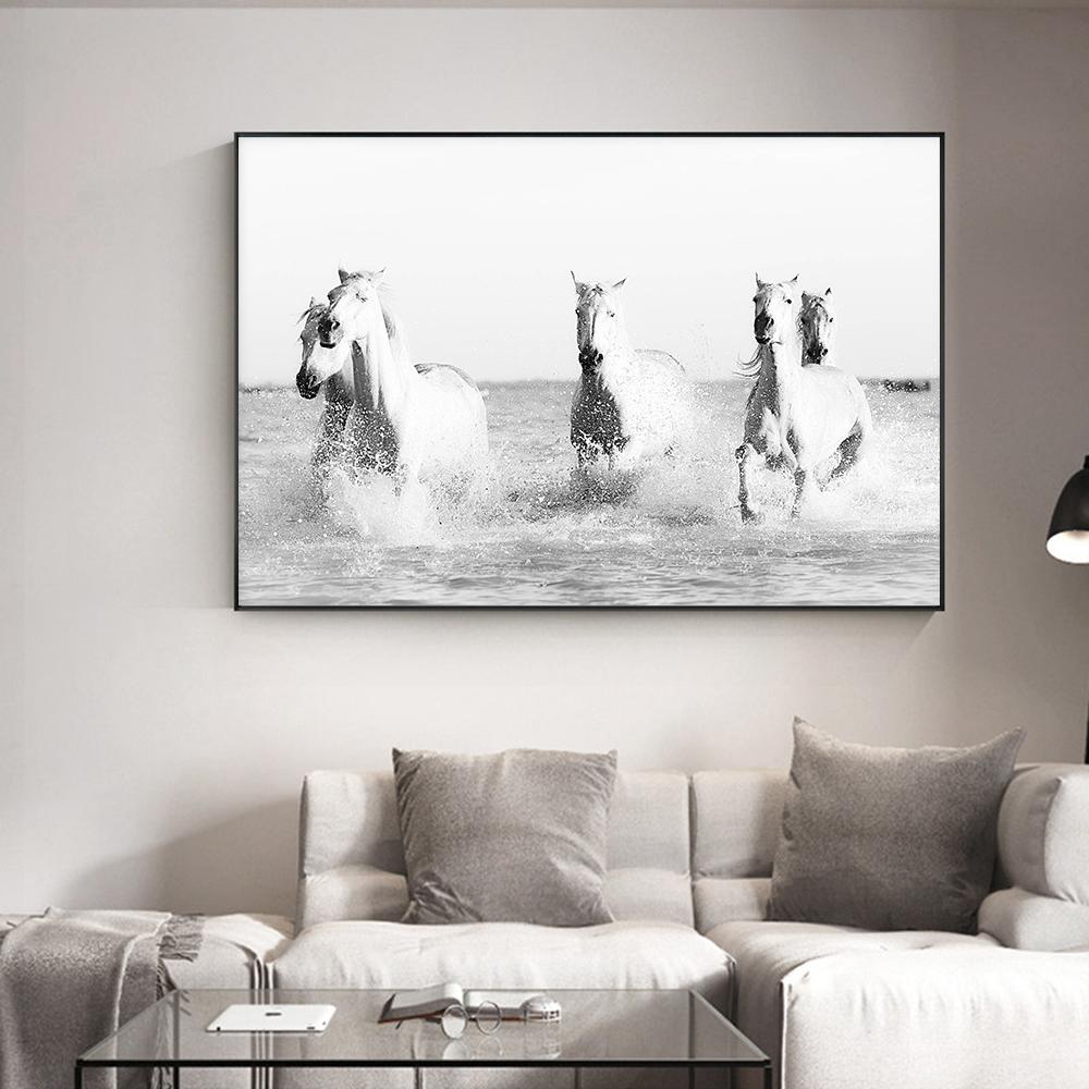 Фотография скачущей лошади, печать на холсте, современный черный, белый цвет, настенный художественный постер, изображение животного для гостиной, домашний декор, Cuadros