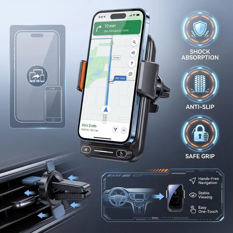 2026 New Upgraded 15W Qi FCC ROHS Car Phone Charger Holder Auto Induction One Key Release 360 Rotating for Dashboard Windshield