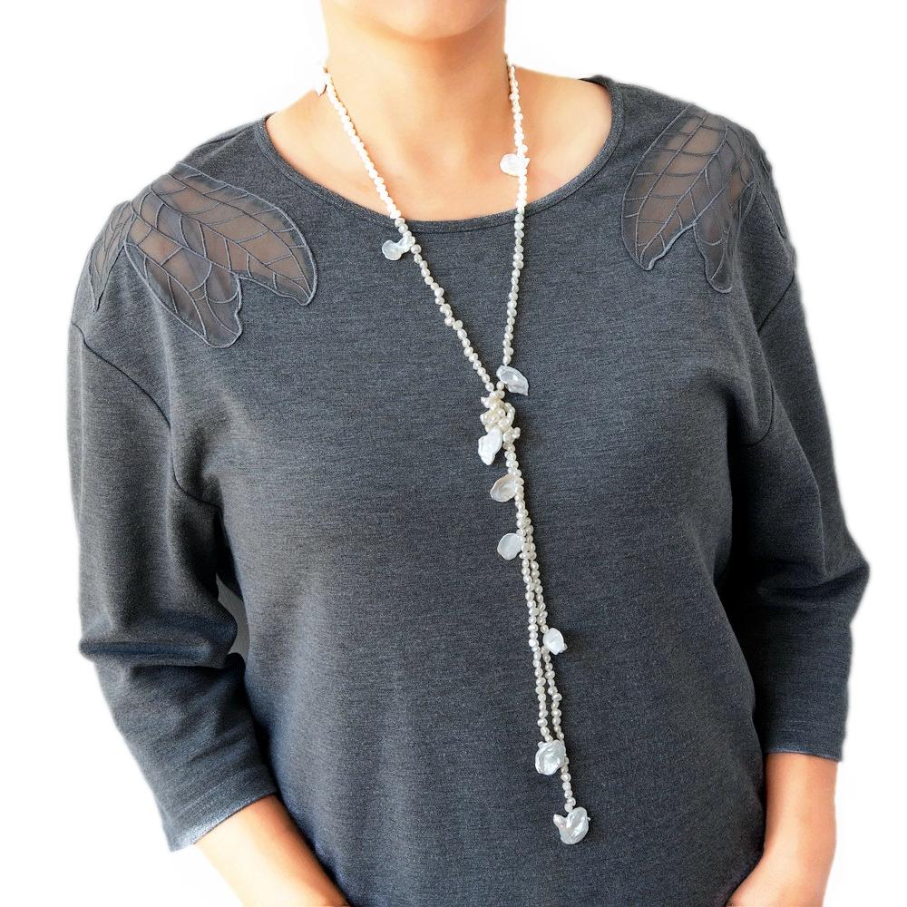 Женское длинное жемчужное ожерелье из белого натурального пресноводного жемчуга, ожерелье-свитер, нерегулярное макси-ожерелье в стиле барокко