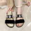 In the Summer of 2025, the New Flat-bottomed One-word Sandals for Women Wear Fluffy Slippers, Multi-color and Versatile Fashion Slippers.