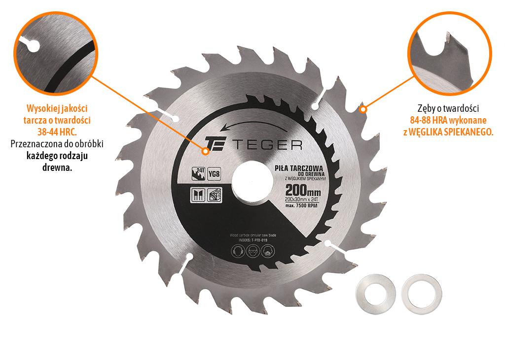 TEGER 200x30 24T carbide saw blade ATB - for wood, MDF and wood-based materials