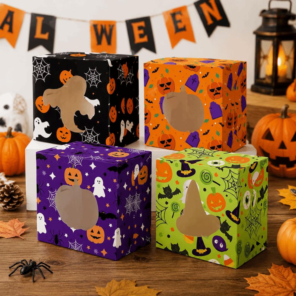 12/24Pcs Paper Halloween Candy Boxes Square Cookies Favor Boxes Halloween Treat Boxes  Kids Party