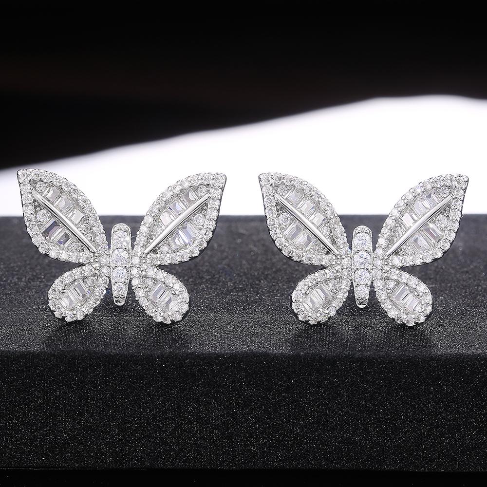 Huitan Delicate Butterfly Stud Earring for Women Full Pave CZ Stone Wedding Engagement Party Nice Accessories Beauty Bow Earring