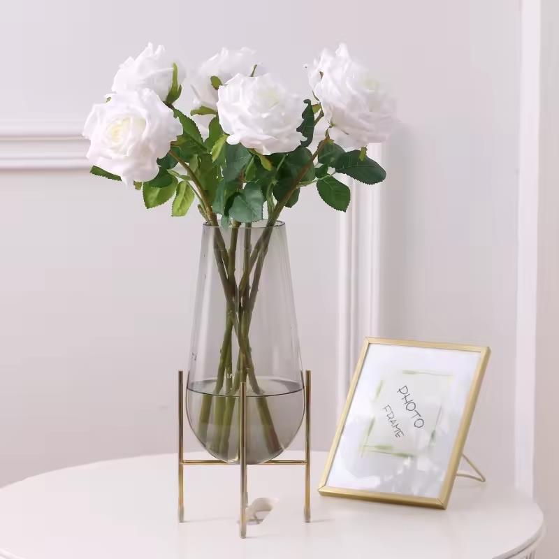 Velvet Rose Twig Artificial Flowers Decorations for Vase 50 White