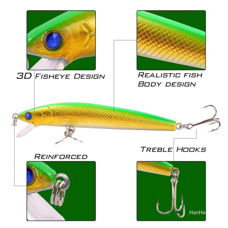 Fishing Lures 10pcs 12CM Artificial Fishing Bait Minnow Lure Treble Hooks Life-like Crankbaits Lures