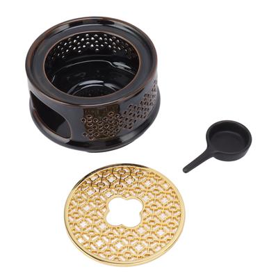 Подогреватель для чайника Подогреватель для чая и кофе Керамический нагреватель с ложкой, крышкой и подставкой для свечи Коричневый