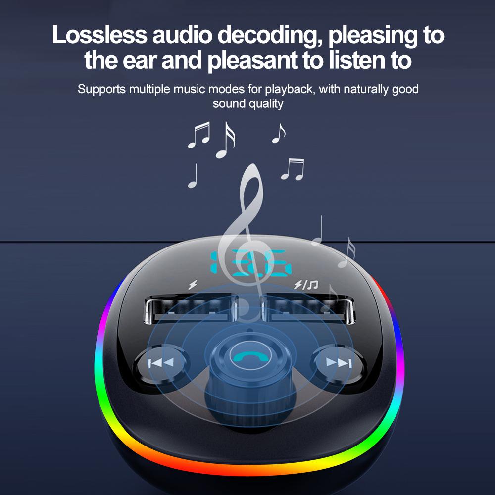 Автомобильный Bluetooth 5.0 FM-передатчик PD Type-C Dual USB 12 В-24 В быстрое зарядное устройство Цветной окружающий свет Handsfree MP3-модулятор плеер