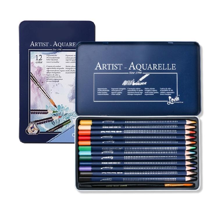 Watercolour Colouring Pencil Set with Brush Water-Soluble Coloured Pencils in Metal Case for Kid Adult Artist Coloring