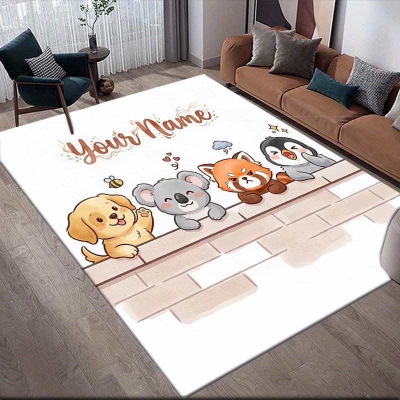 Custom Name Custom Animal Flannel Pattern Square Carpet,Area Rug,Carpet Rug for Living Room Bedroom Sofa Playroom Decor,Non-slip Floor Mat