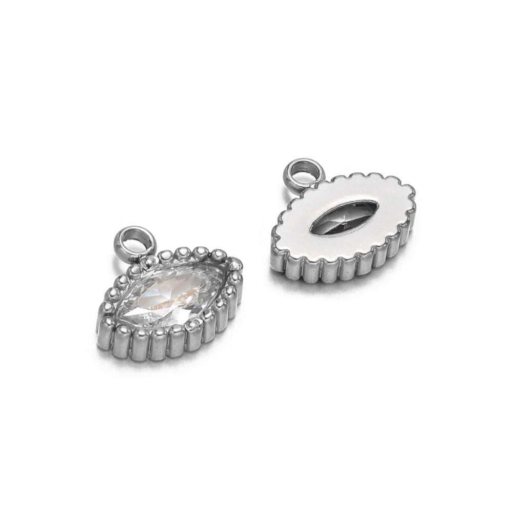 5pcs Stainless Steel Small Heart Square Zircon Drop Necklace Cross Charms for DIY Women Necklace Bracelet Jewelry Earring Making