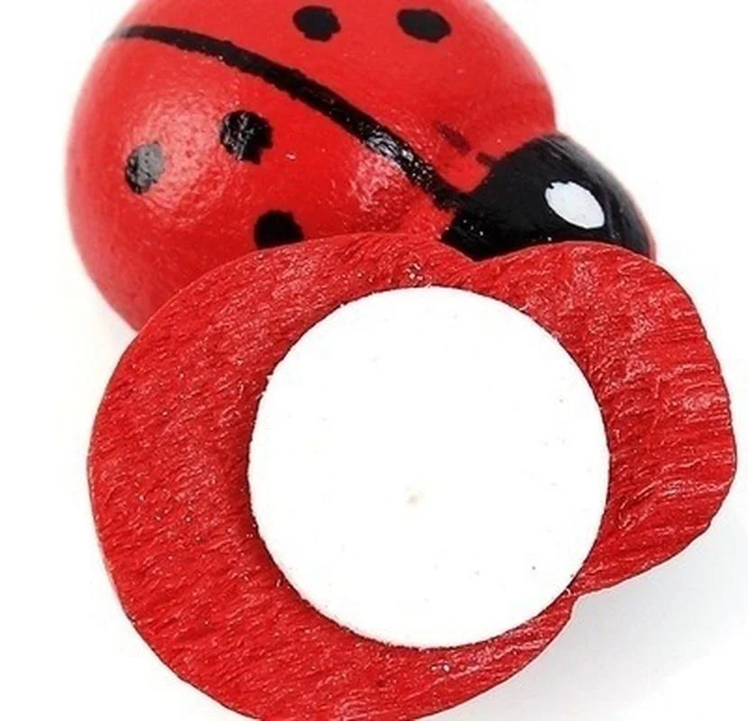 100Pcs/lot Wooden Cartoon Double-sided Adhesive Beetle Children's DIY Accessories Color Wooden Beetle Lady Gardening MSI Model