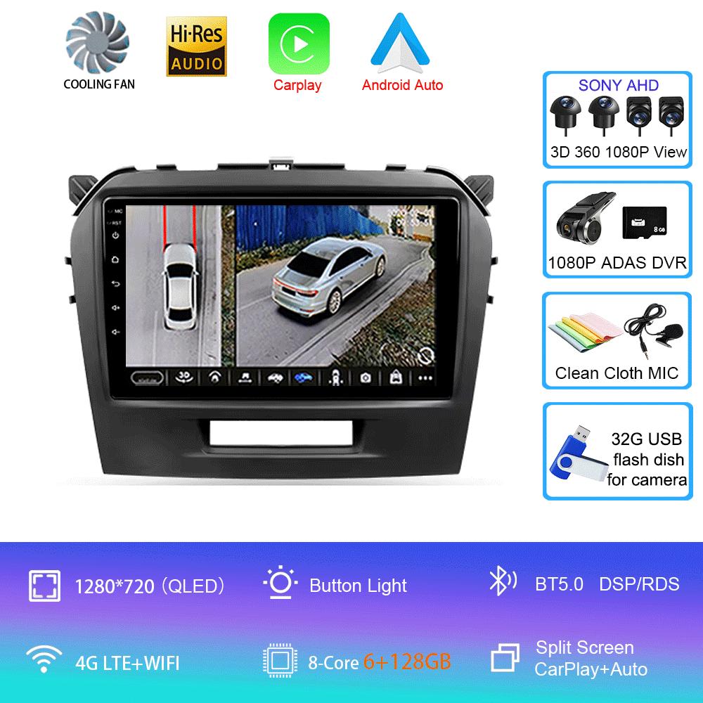 Автомобильное радио Android 14 Carplay Auto для Suzuki Vitara 2015 2016 2017 2018 2019 Мультимедиа Видеоплеер Навигация GPS Стерео Аудио