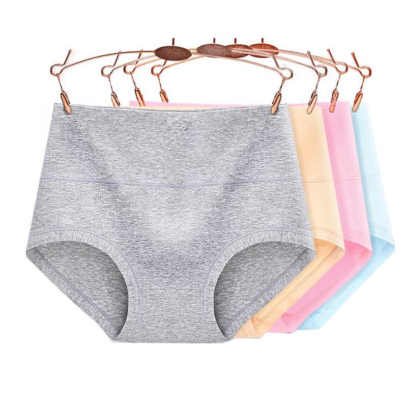 WTEMPO High-grade 4 PCS Elastic High Waist Underwear for Women Cotton Antibacterial Underwear Pure Cotton Crotch Large Size Triangle Briefs