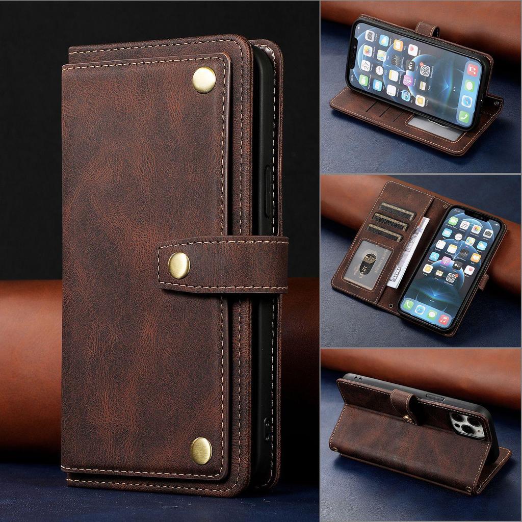 iPhone16 Retro Leather Case for Apple 12 & 14Pro: Flip Phone Protection with Multi-Function Card Slots