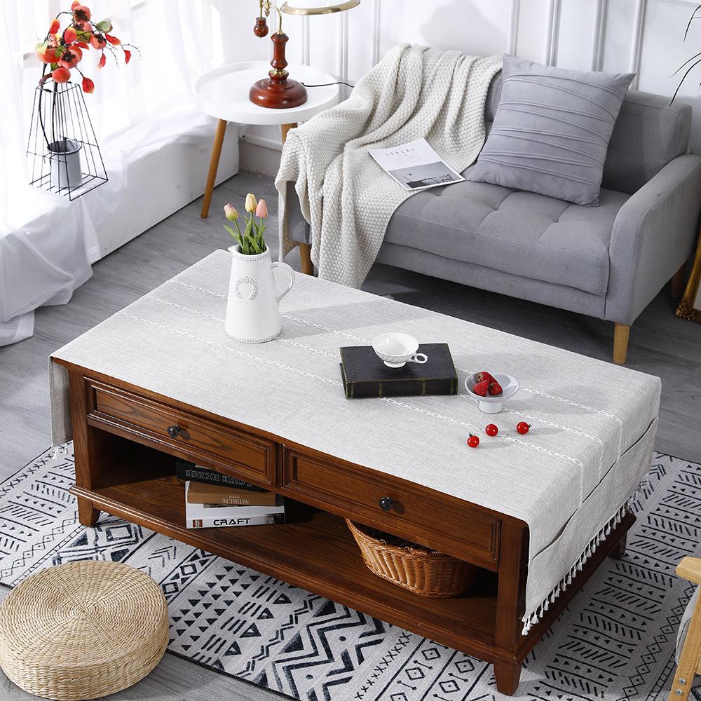 Rectangle Tablecloth Coffee Table Mat Table Mat Fabric Embroidery Jacquard Tassel Household Dust Cover