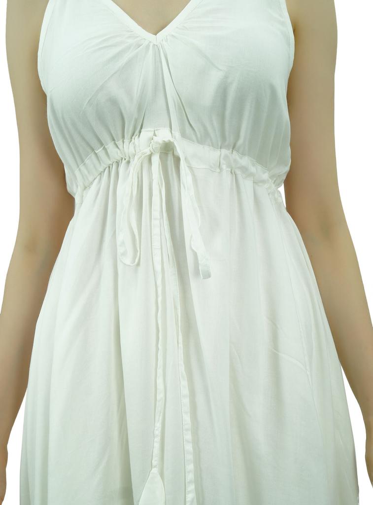 Bimba Women's Long Maxi Cotton Beach Dress Drawstring Waist Strappy Resort