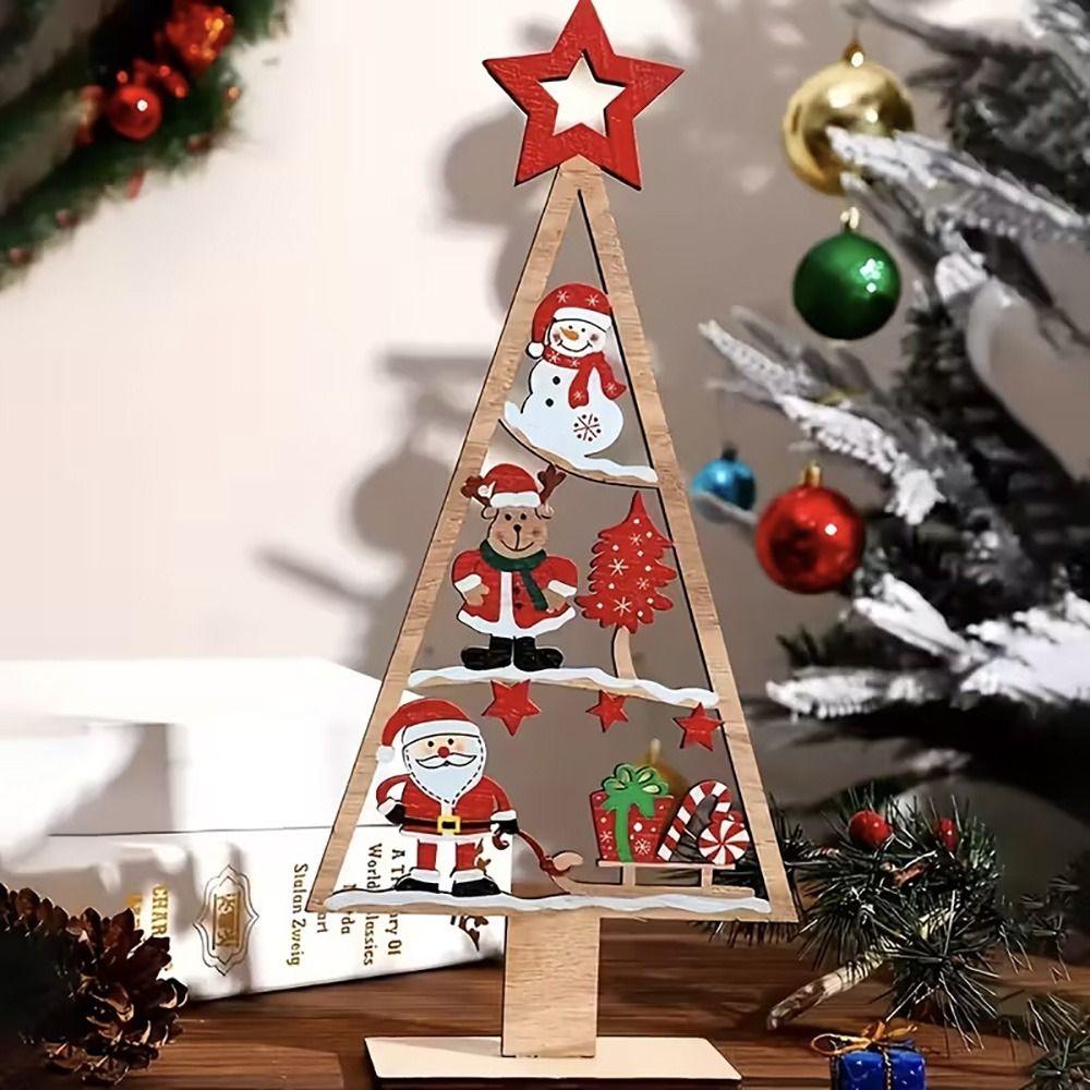 Wood Christmas Decoration Multicolor Tabletop Ornament Christmas Tree Desktop Ornament  Gift