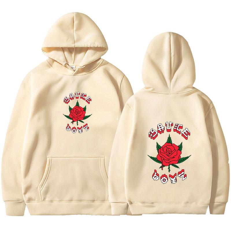 New Rapper Rose Print Trend Hoodie Korean Version Loose Casual Hooded Sweater Men