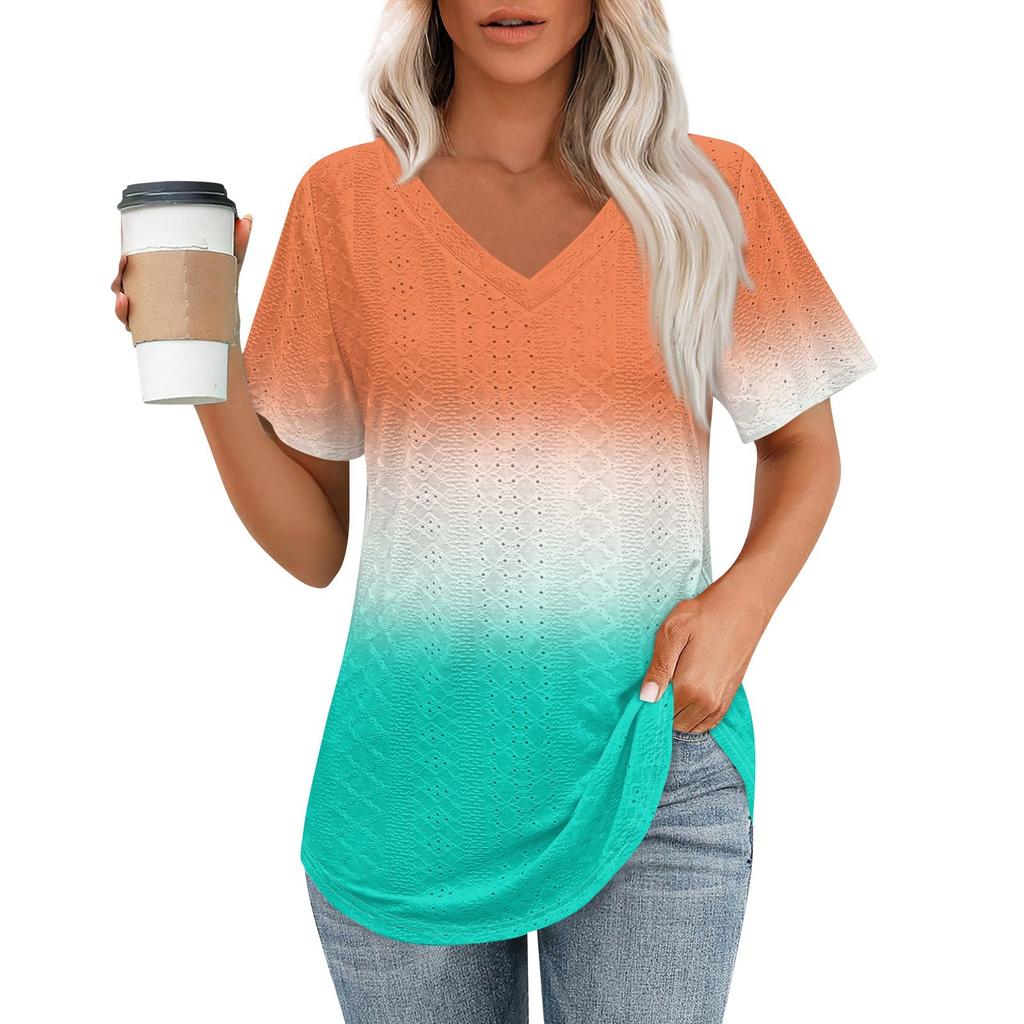 Женские футболки с V-образным вырезом и коротким рукавом, повседневные топы свободного кроя, базовые футболки с закругленным подолом