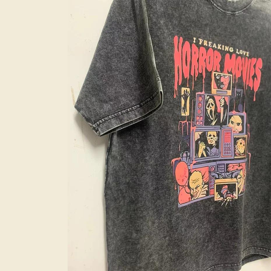 Cotton Anime Pain Printed T Shirt Men Retro Washed 100% Cotton Tops Tees Harajuku Tshirt Streetwear Hip Hop Male T-shirts