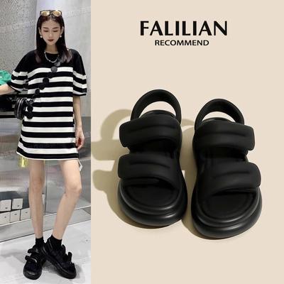 Сандалии женские новые летние универсальные туфли на платформе спортивные пляжные черные повседневные римские туфли